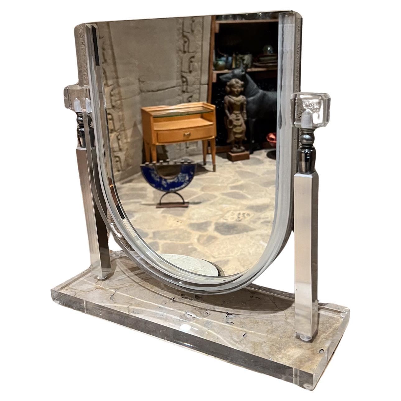 1970s Modernist Lucite Chrome Table Vanity Mirror 