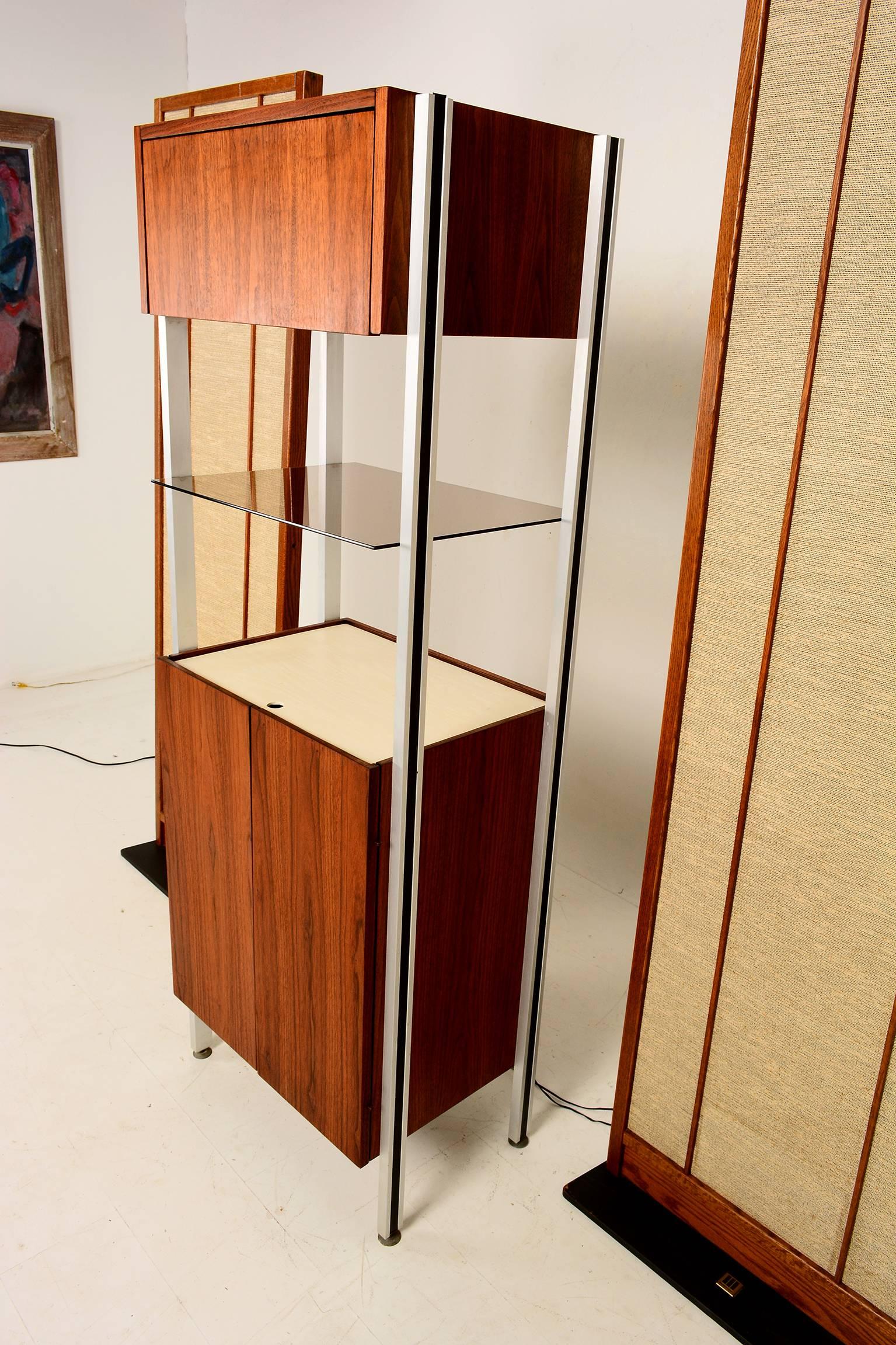 Veneer Midcentury Wall Unit Stereo Cabinet in Walnut and Aluminium, 1960s