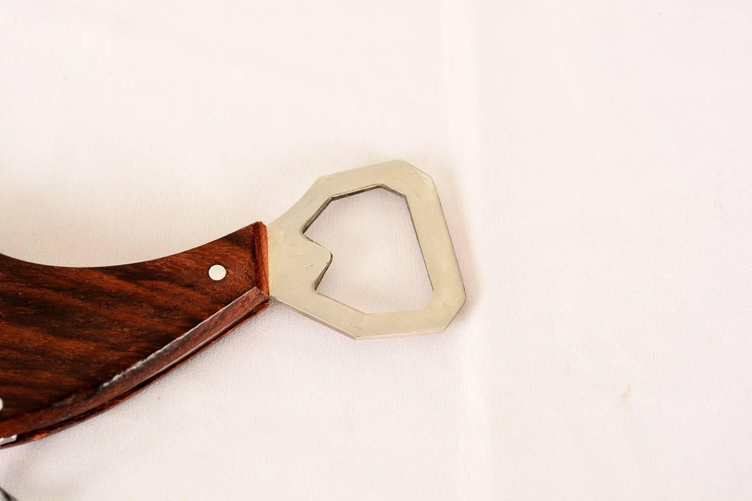 Mid-Century Modern Bird Bottle Opener in Stainless Steel and Rosewood, 1960s