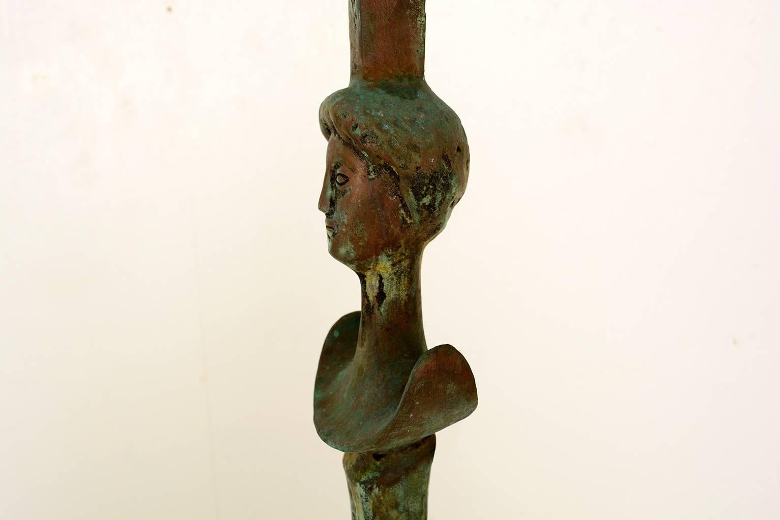 Patinated Sculptural Floor Lamp, Cast Bronze, Tette De Femme After Giacometti