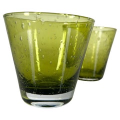 Retro 1960s Art Glass Two Green High Ball Glasses Cocktail Drinkware Style Murano