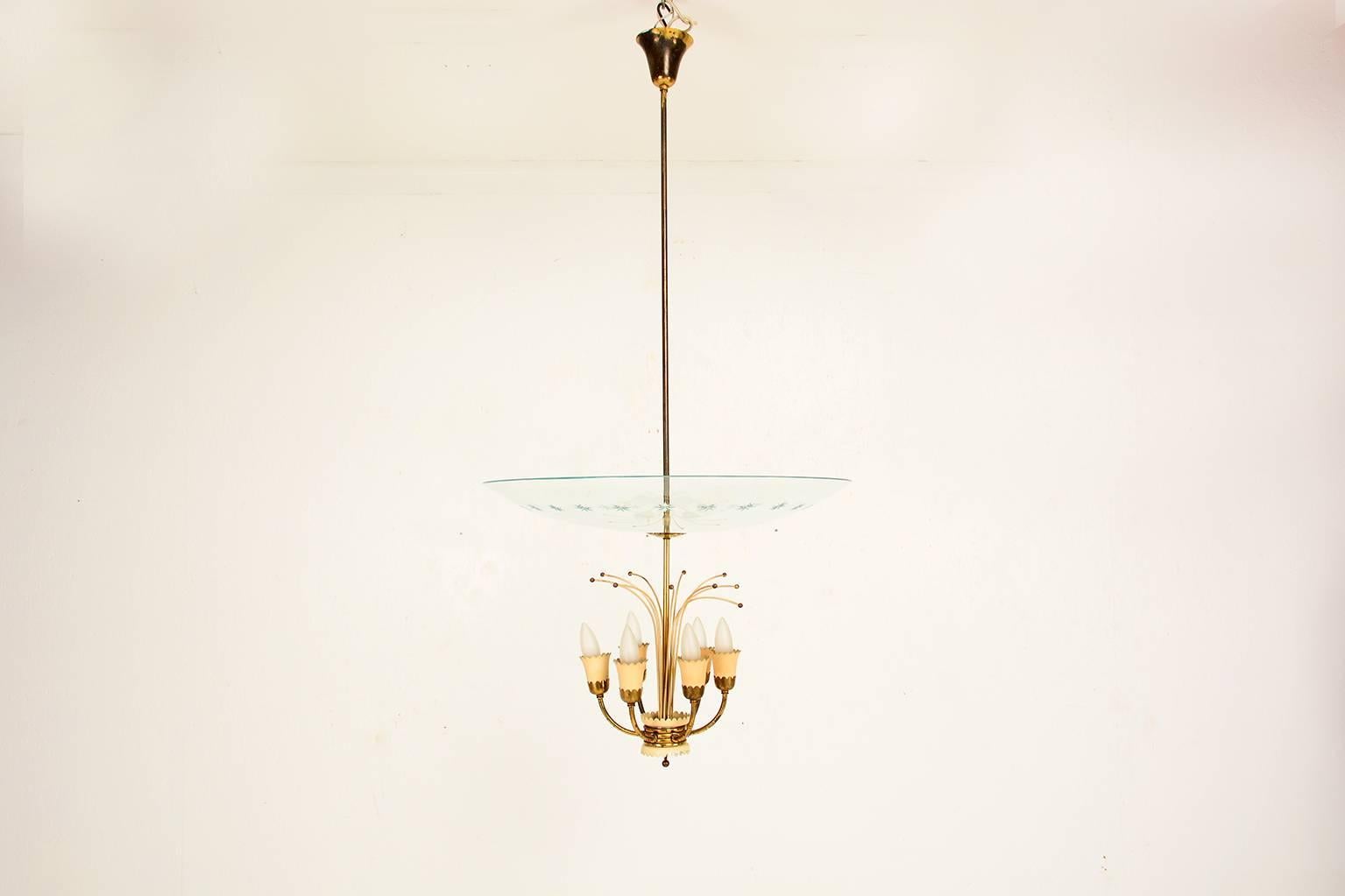 For your consideration a vintage Italian Chandelier after Fontana Arte.

Six arms with sculptural shape. 