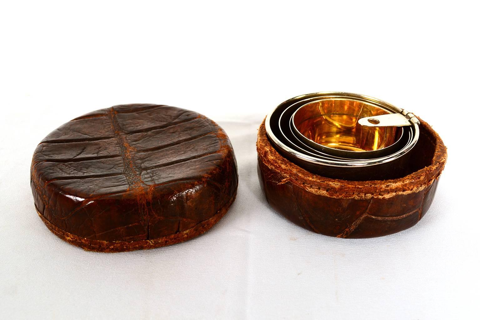 Mid-Century Modern Collapsible Cup Crocodile Leather Case, Germany