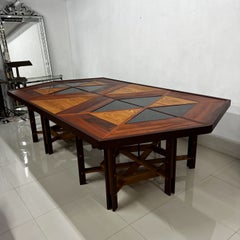 1960s Modernist Custom Design Dining Table Elaborate Solid Wood Marquetry 