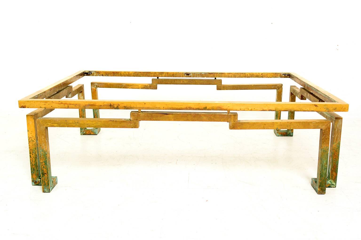 Patinated Mid Century Mexican Modernist Arturo Pani Rectangular Coffee Table in Brass