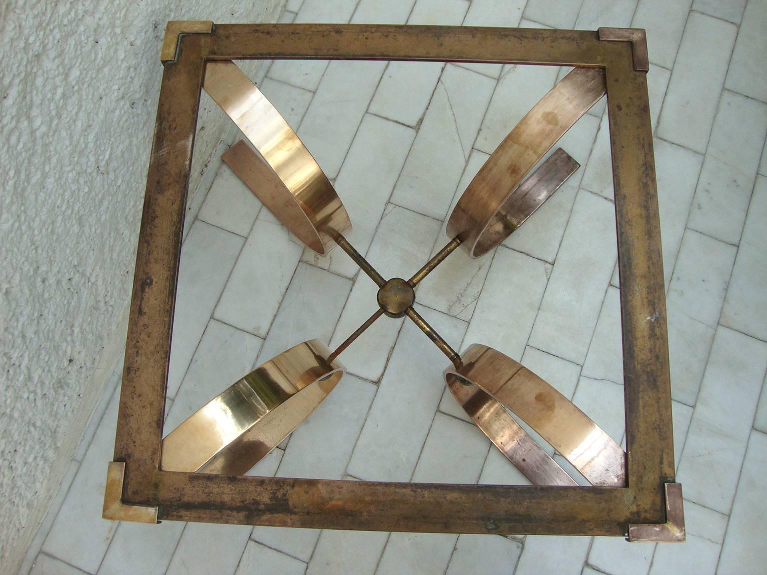 Patinated Sculptural Side Table in Brass Attributed to Arturo Pani