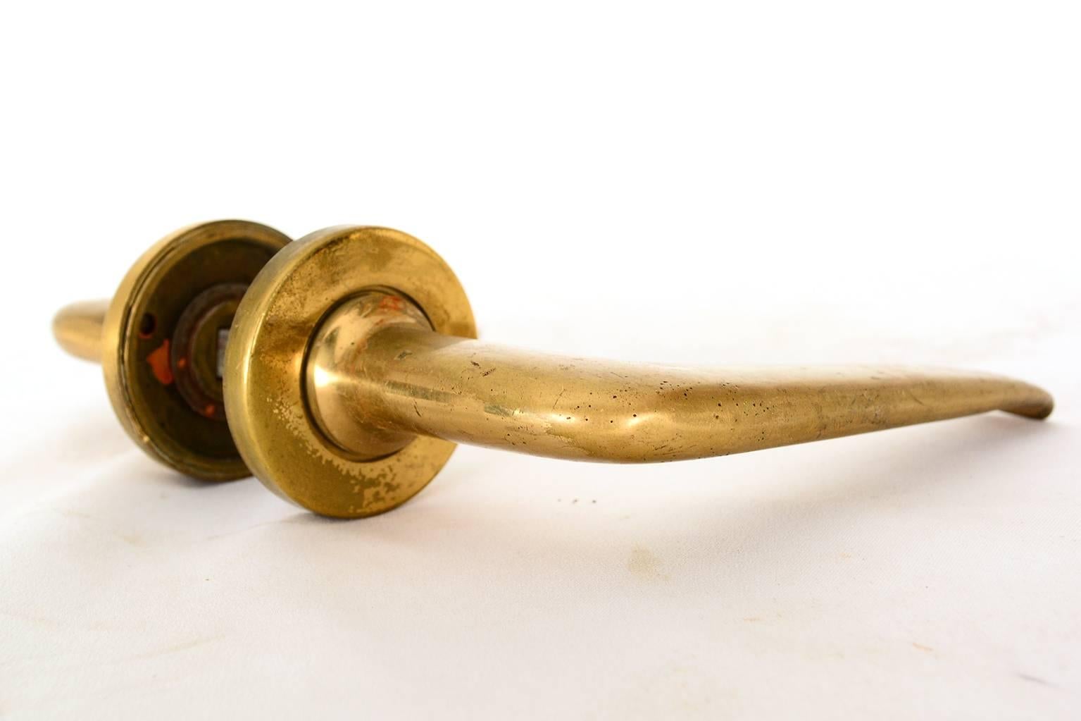 Mid-Century Modern Pair of Italian Door Handles in Solid Brass