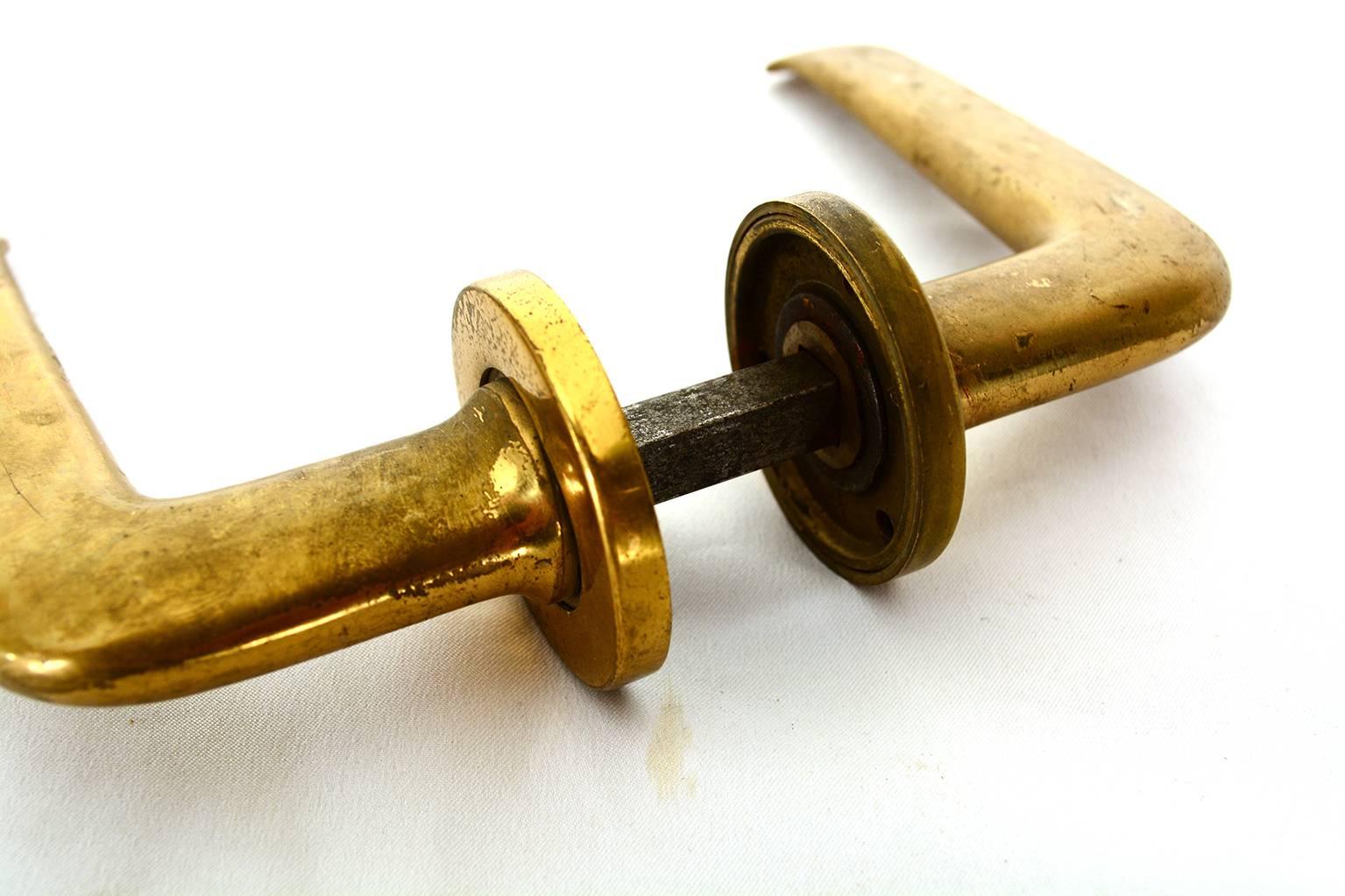 Pair of Italian Door Handles in Solid Brass In Good Condition In Chula Vista, CA