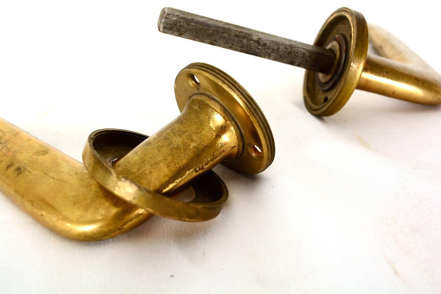 Mid-20th Century Pair of Italian Door Handles in Solid Brass