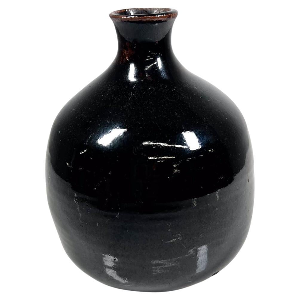 1960s Japanese Weed Pot Vase Dark Brown Glaze For Sale