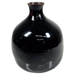 1960s Japanese Weed Pot Vase Dark Brown Glaze