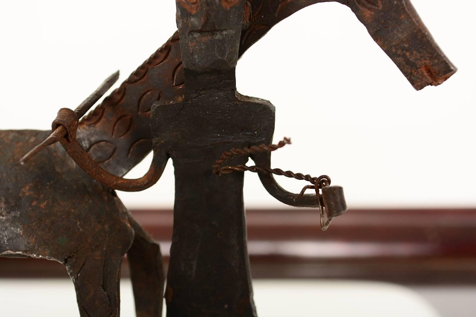 Antique African Tribal Dogon Hand-Forged Iron Horse and Rider, 1920s 1