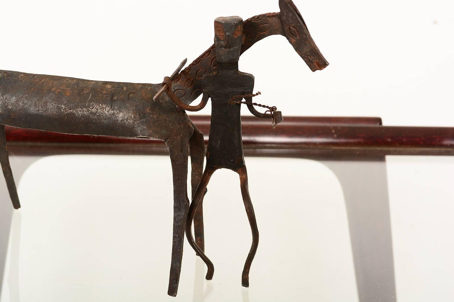 Antique African Tribal Dogon Hand-Forged Iron Horse and Rider, 1920s In Good Condition In Chula Vista, CA