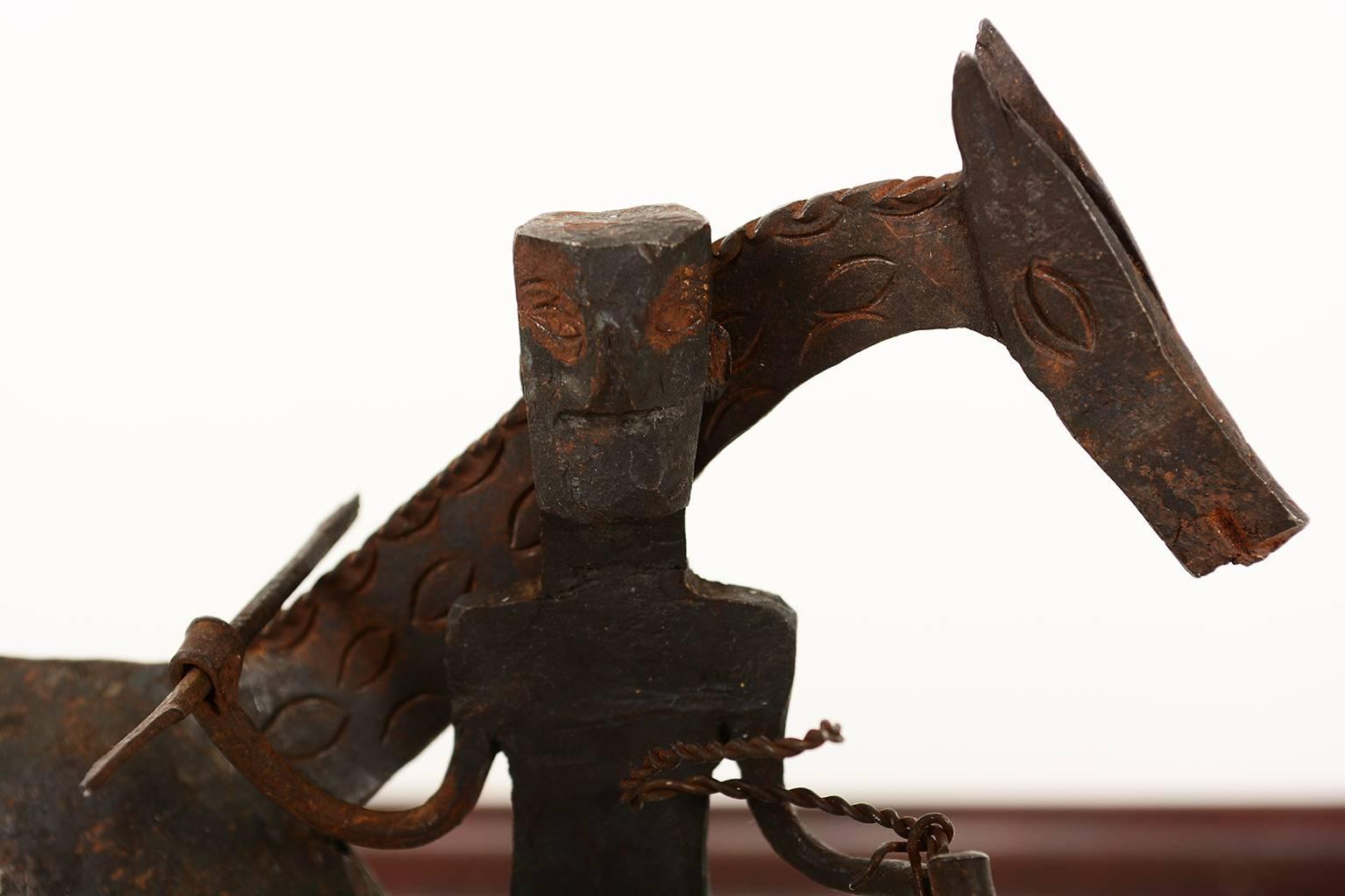 Wrought Iron Antique African Tribal Dogon Hand-Forged Iron Horse and Rider, 1920s