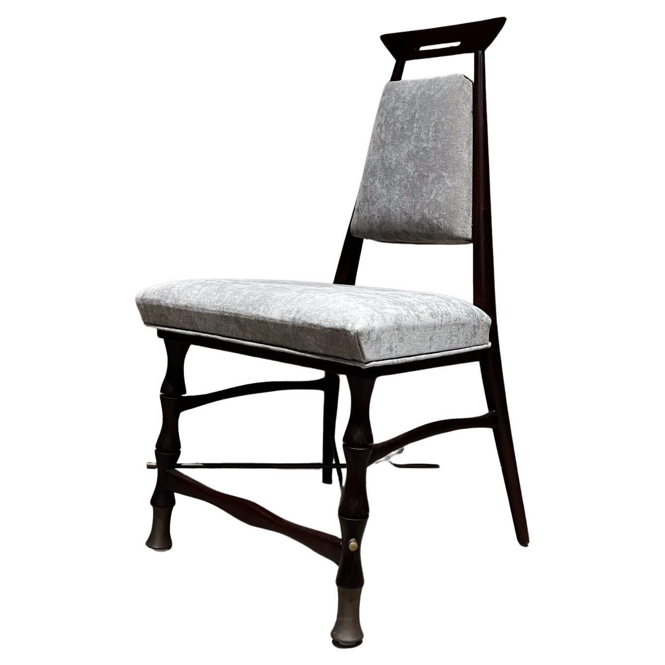 Frank Kyle Set of Six Gray Dining Chairs Sculptural Mahogany, Mexico 1950s