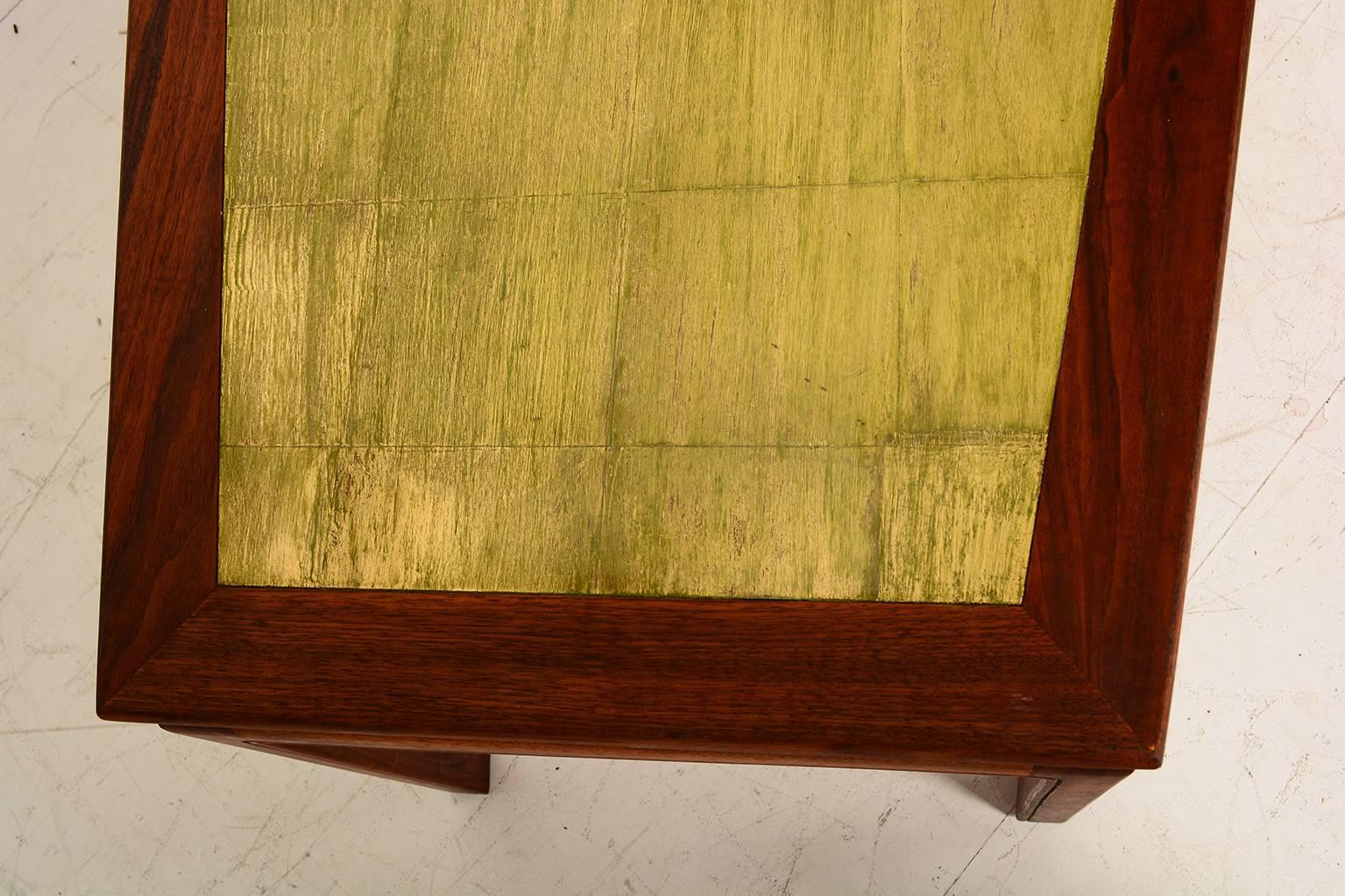 Mid Century Modern Wedge Side Table in Walnut and Gold Leaf Top In Excellent Condition In Chula Vista, CA