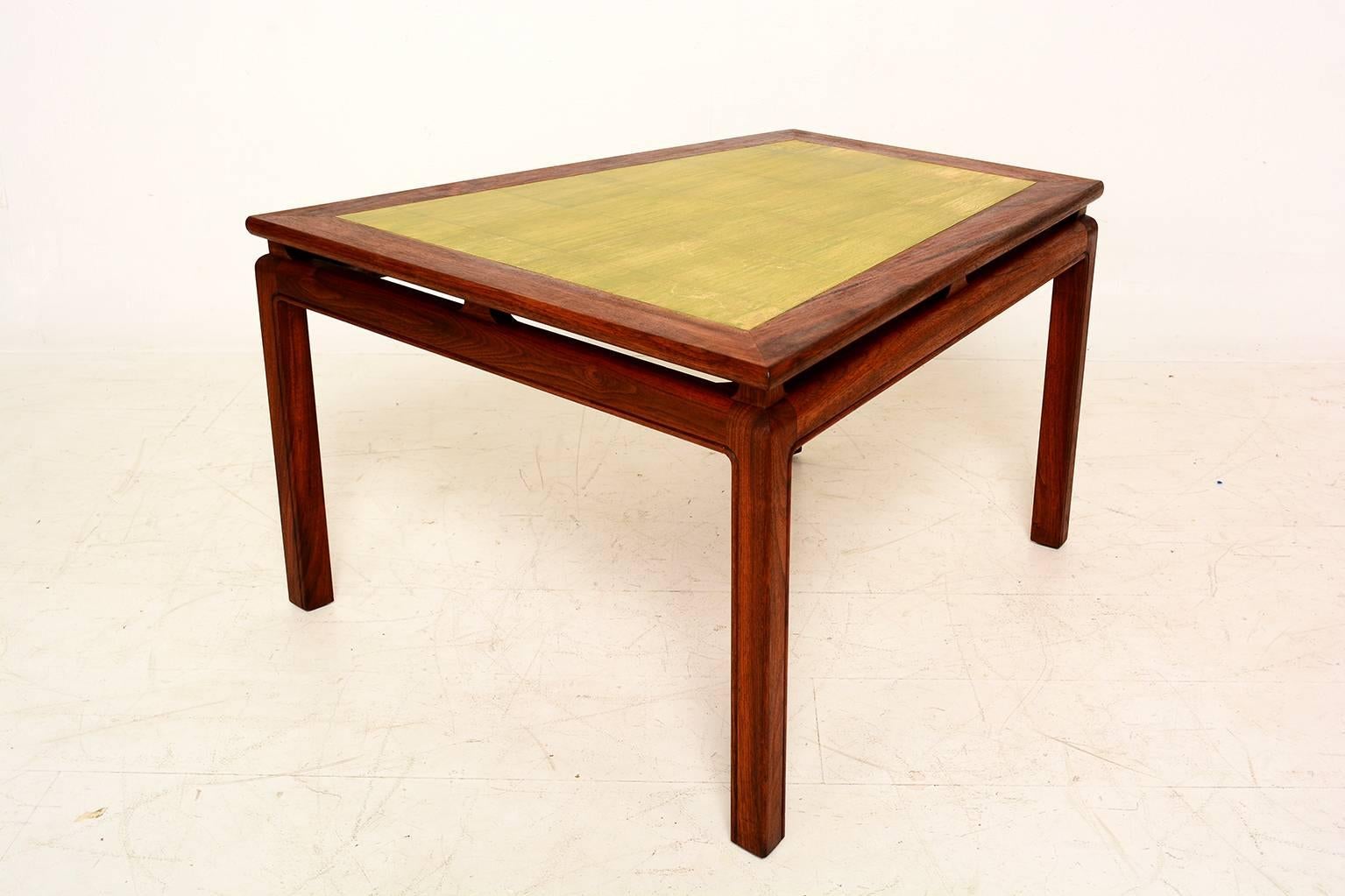 Oiled Mid Century Modern Wedge Side Table in Walnut and Gold Leaf Top