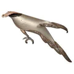 1970s Handwrought Parrot Dish Metal Stone Style Los Castillo Mexico