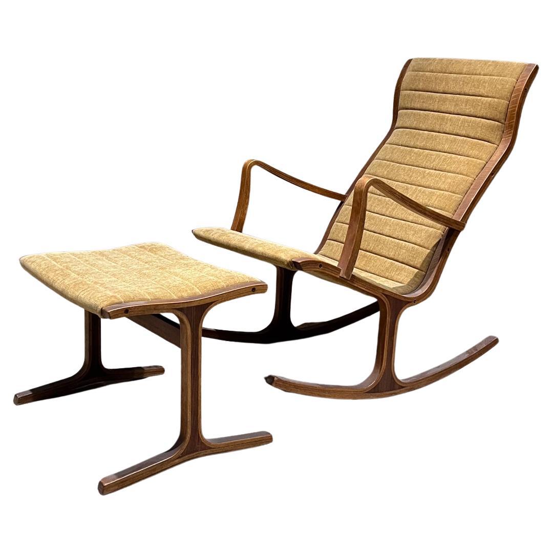 1966 Tendo Mokko Heron Highback Rocking Chair Ottoman Japan