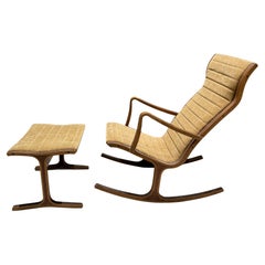1966 Tendo Mokko Heron Highback Rocking Chair Ottoman Japan