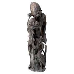 Scultura asiatica in legno intagliato a mano Stella della Longevità Shòu Xīng