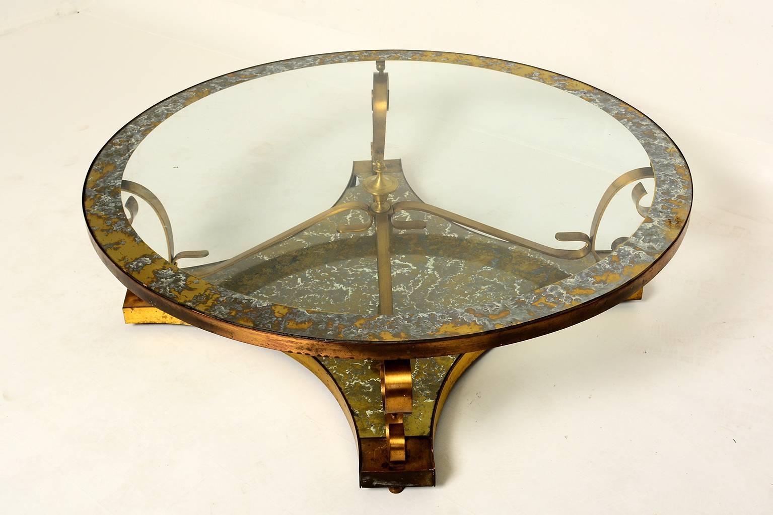 Mexican 1950s Arturo Pani Round Cocktail Table Églomisé Glass Brass Mexico City