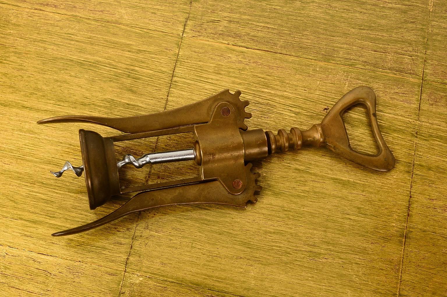 Midcentury Solid Brass Corkscrew Bottle Opener, 1960s 1