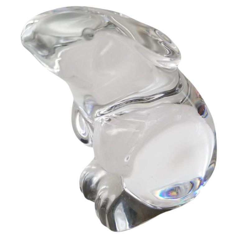 1980s French Bunny Rabbit Paperweight Baccarat Crystal Sculpture 