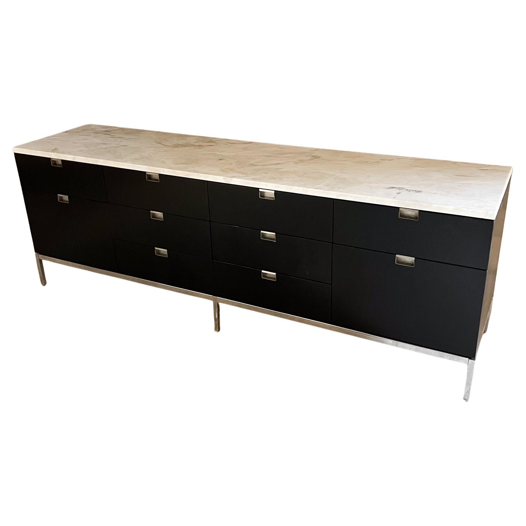 Mid-Century Modern Knoll Credenza Ebonized Wood Marble Florence Knoll Design