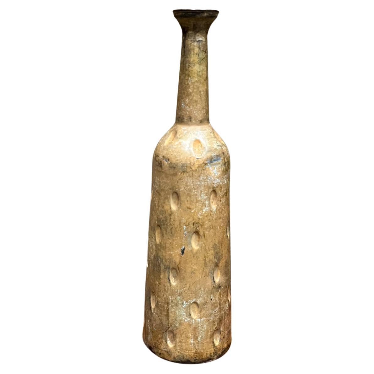 1960s Hammered Aluminum Vase Decorative Vintage Bottle For Sale