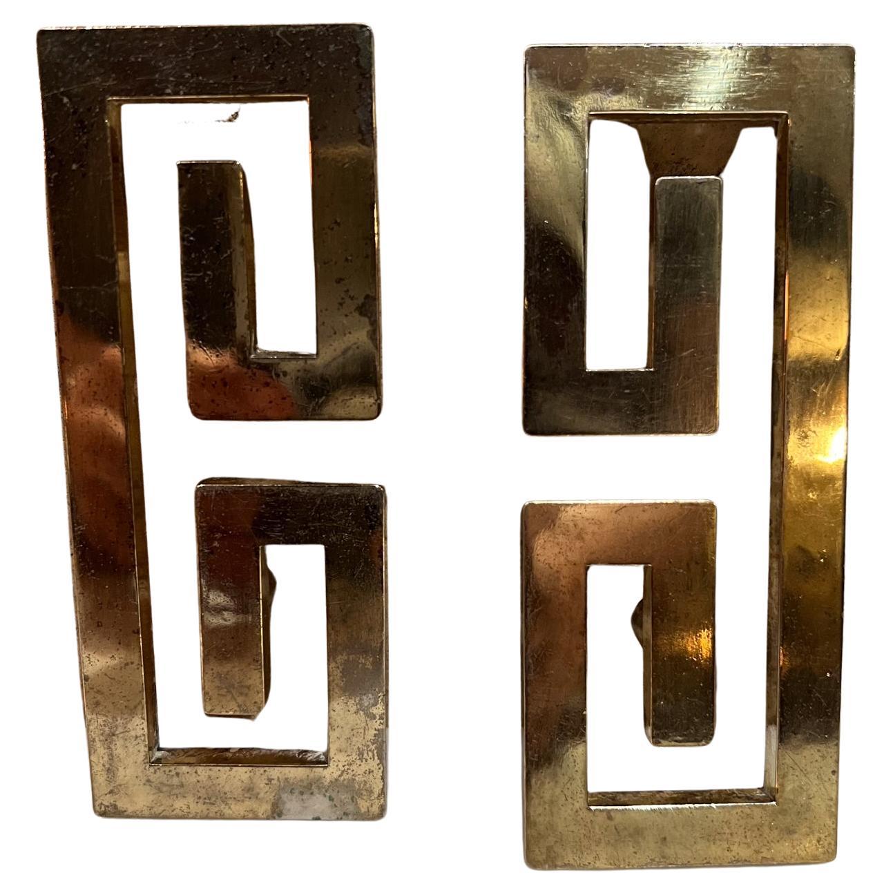 1970s Brass Hardware Greek Key Pull Set