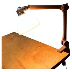 Vintage 1940s Articulating Clamp Lamp for Drafting Table Desk in Oak Wood