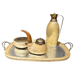1950s Aldo Tura Lacquered Goatskin Brass Barware Set