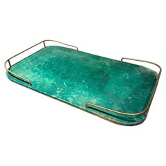 Vassoio da portata Aldo Tura Green, pelle di capra laccata, metà del secolo, anni '50