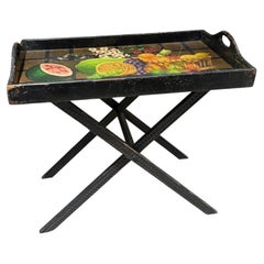 1960s Diseños Caaesa Folding Butler's Tray Table Hand Painted Gold Leaf