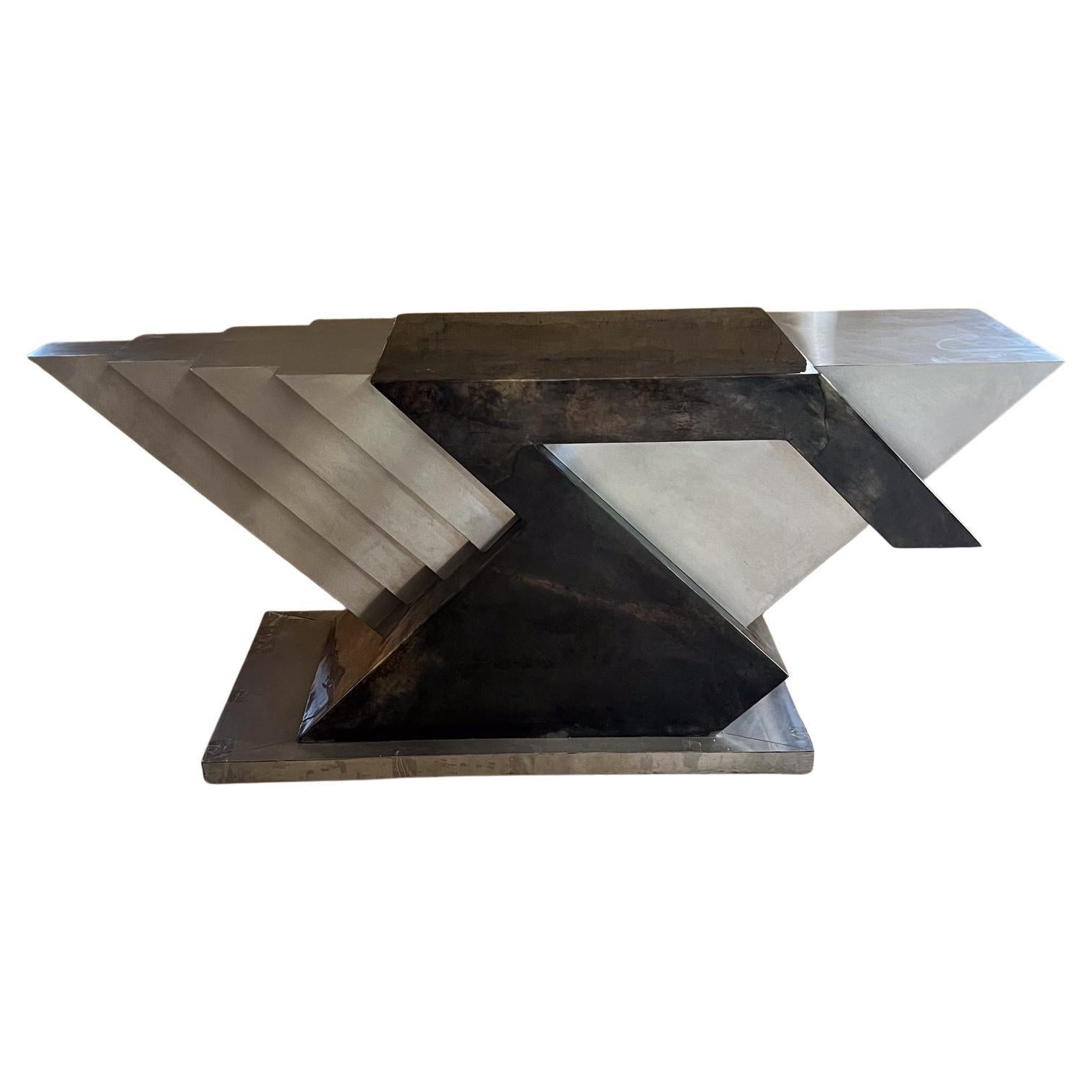 Años 80 Karl Springer- Maria Teresa Méndez Base de mesa de comedor envuelta en piel de cabra