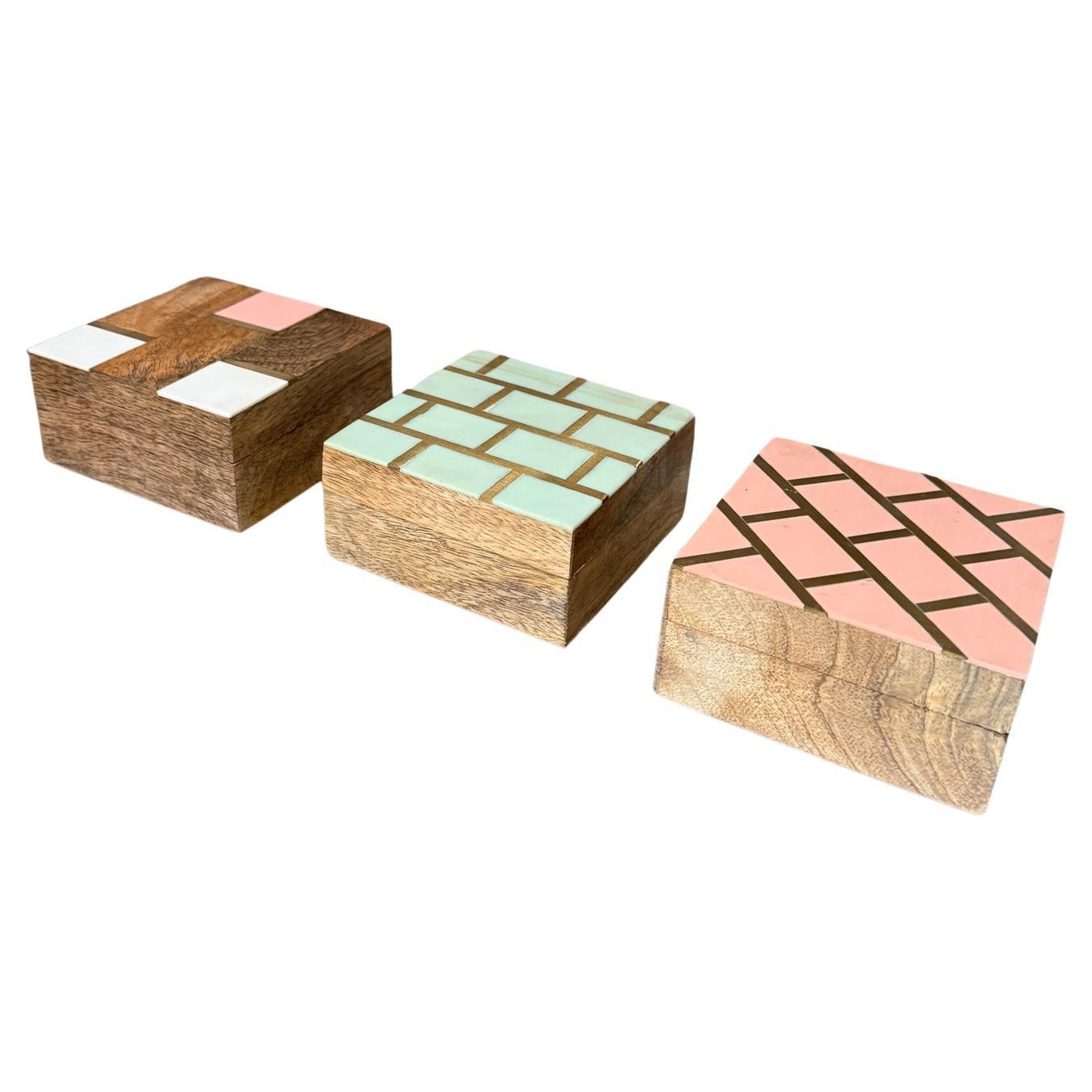 Handgefertigte drei Schmuckkästchen Mod Geometrisches Design