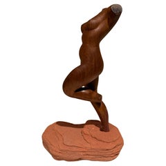 Mid-Century Modern Female Sculpture Hand Carved Mahogany Wood