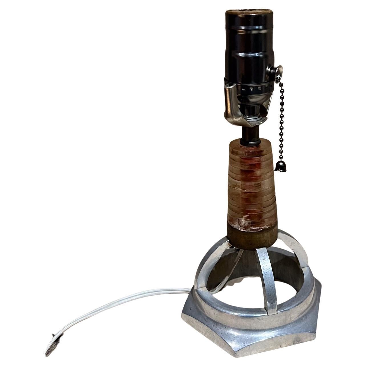 1980s Small Aluminum Table Lamp Geometric Form