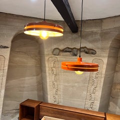 1970s Modernist MCM Orange Pendant Lamp