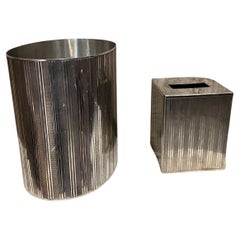 Vintage Pewter Bath Collection Set by Waterworks Basket and Tissue Holder