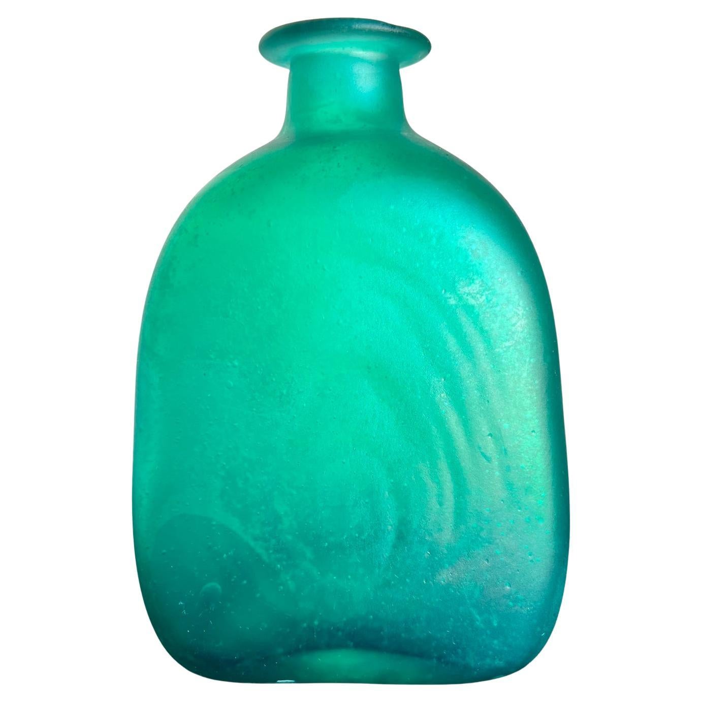 1960s Frosted Green Glass Bottle Style After Alfredo Barbini