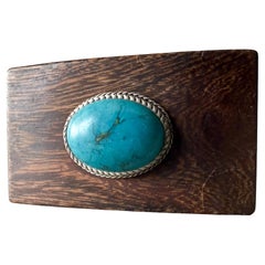 Native American Belt Buckle Turquoise Ebony Cowboy Mid-Century Modern