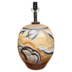 Lampada da tavolo rotonda in gres artistico del 1960