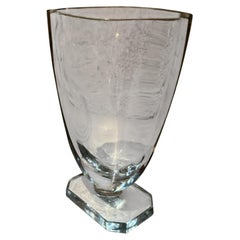 Mid-Century Modern Strömbergshyttan Crystal Art Glass Vase Quetzal Bird Design