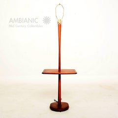 Mid-Century Modern Sculptural Walnut Floor Lamp with Built in Table
