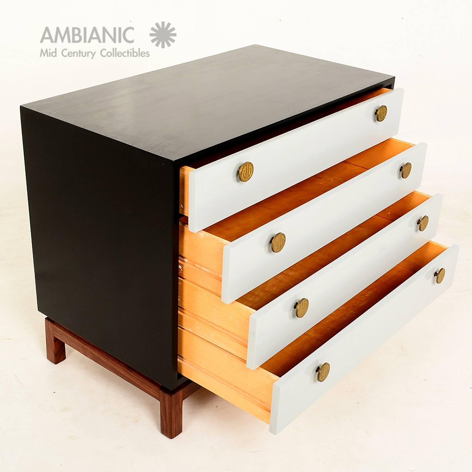 Mid-Century Modern Mid Century Modern Cal Mode Dresser Walnut Wood with Brass Pulls
