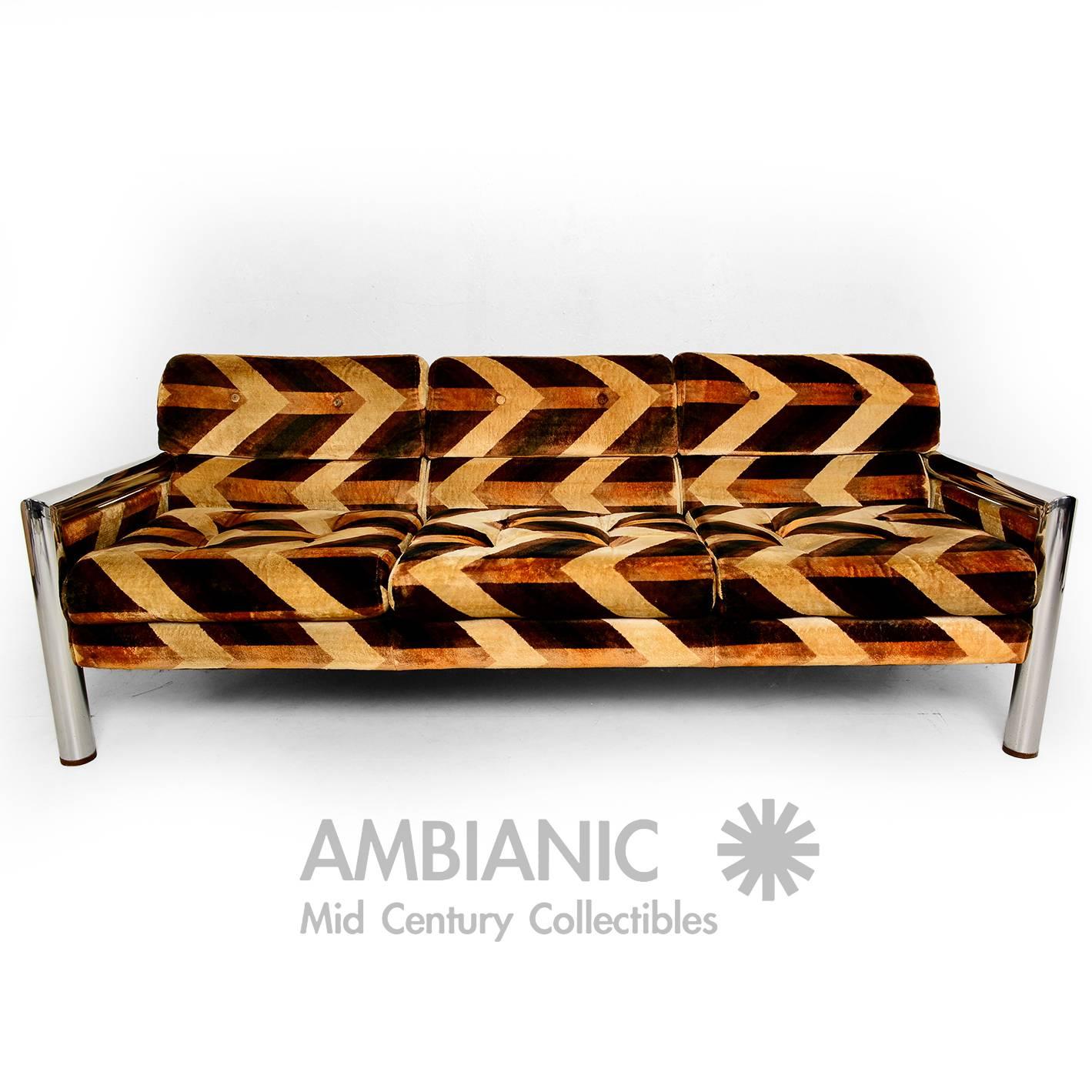 Mid-Century Modern Mid-Century Sofa with Chrome Frame after Milo Baughman