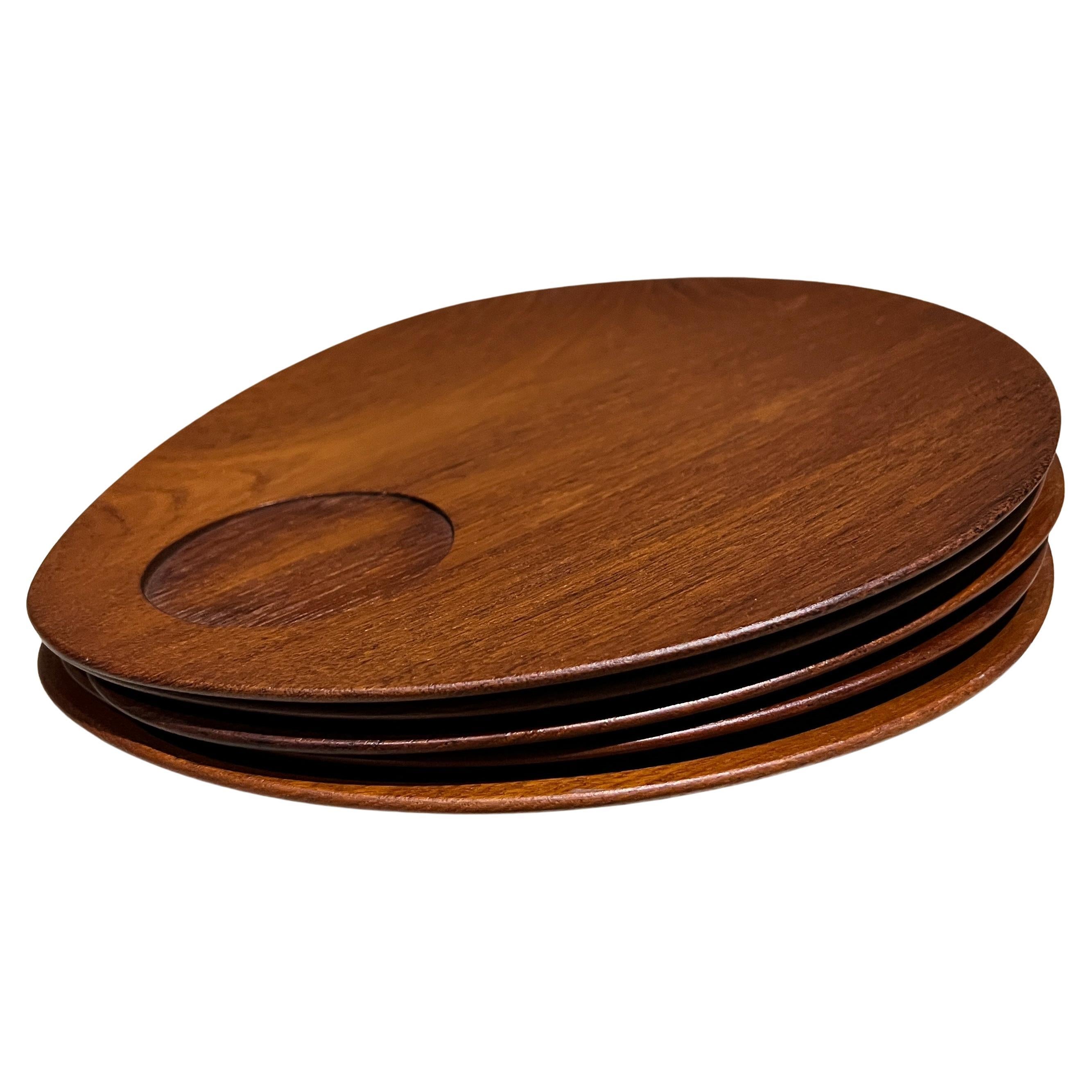 1960s Teakwood Snack Plates Lunning Inc Denmark- Set of 5
