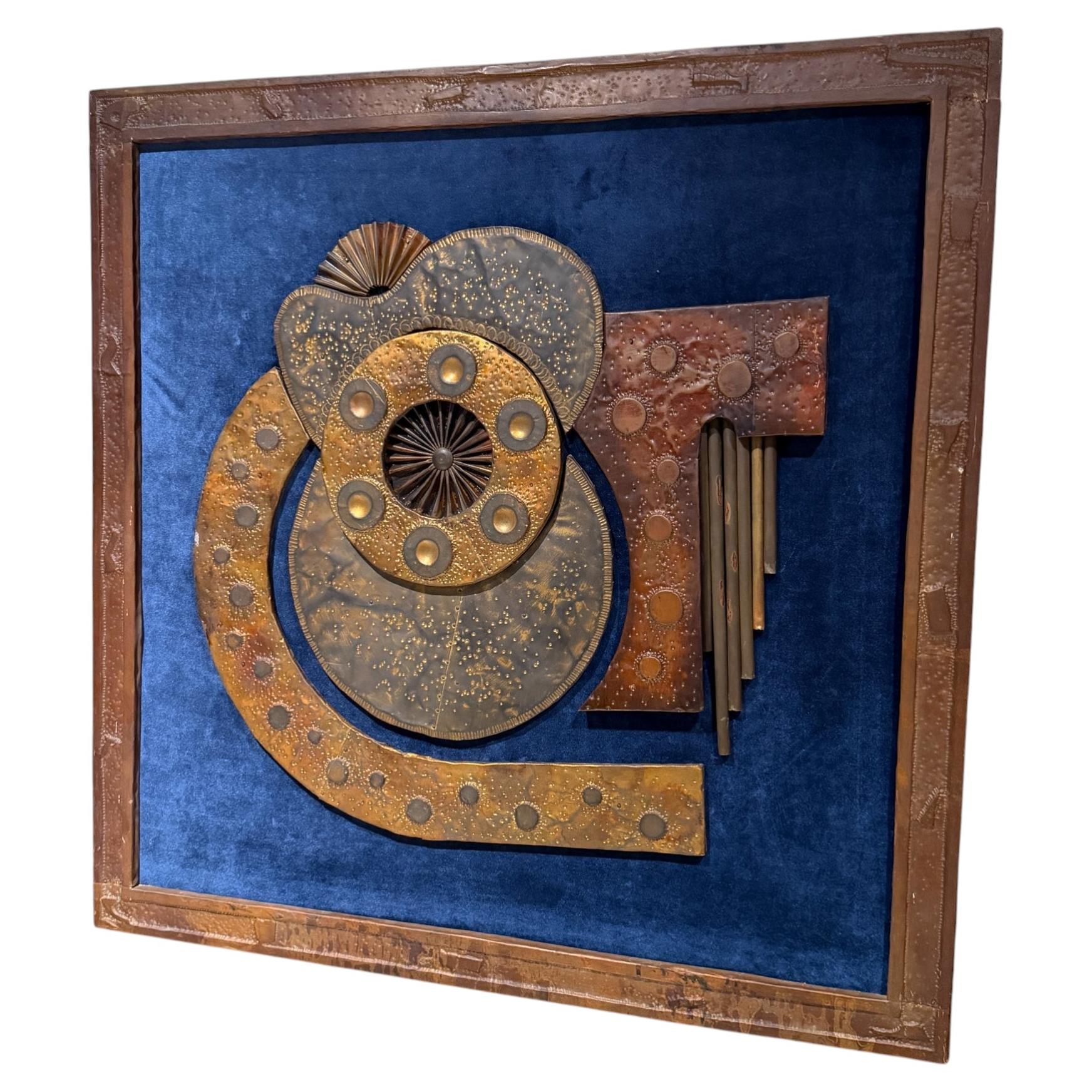 1970s Brutalist Metal Wall Art Sculpture, Abstract Design, Stephen Chun For Sale